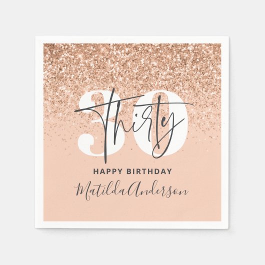 ガーリーグリッタースモダンパークル30歳の誕生日パーティー スタンダードカクテルナプキン (正面)