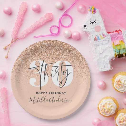 ガーリーグリッタースモダンパークル30歳の誕生日パーティー ペーパープレート (パーティー)