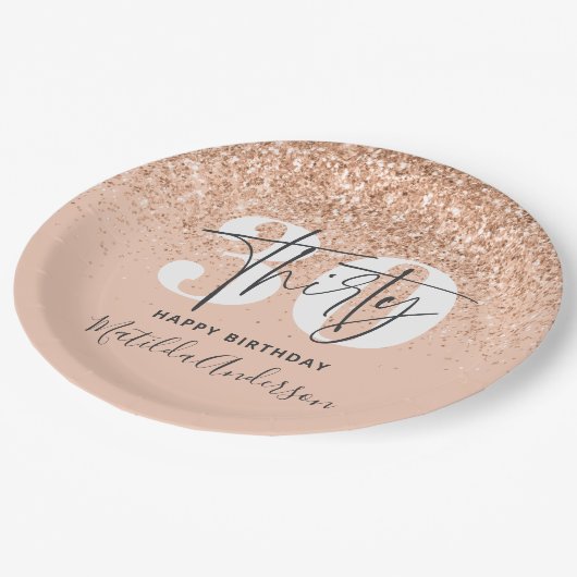 ガーリーグリッタースモダンパークル30歳の誕生日パーティー ペーパープレート (アングル)