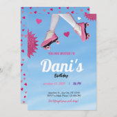 ガーリーグリッターピンクかわいい青空の誕生日 招待状 (正面/裏面)