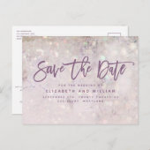 ガーリーグリッターピンクチエレガントックバラ結婚金ゴールド 案内ポストカード (正面/裏面)