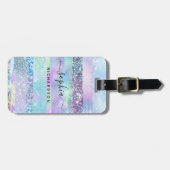 ガーリーグリッターホログラフィフェイクック |ピンクブルーパープル ラゲッジタグ (正面横)