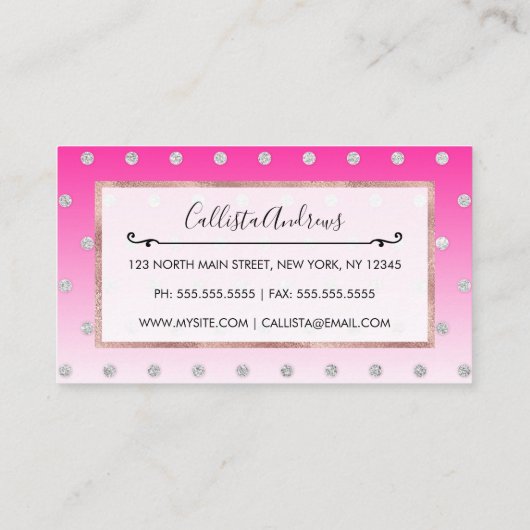 ガーリーグリッターモダン水玉模様ネオンピンクグラデーション 名刺 (裏面)