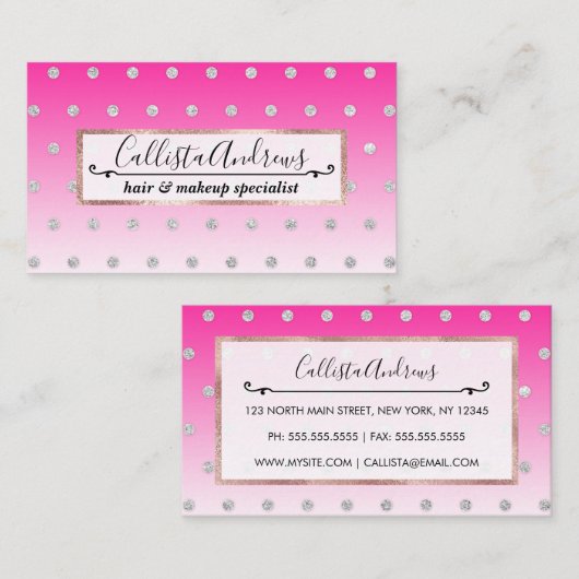 ガーリーグリッターモダン水玉模様ネオンピンクグラデーション 名刺 (正面/裏面)