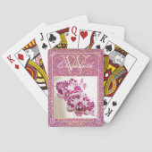 ガーリーグリッターモノグラム名カスタムフローラ写真 トランプ (裏面)