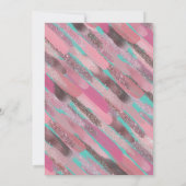 ガーリーグリッター絵を描ブラッシュストロークのピンクティール(緑がかった色)スウィート16 招待状 (裏面)