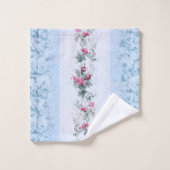 ガーリーコテージシックなピンクとブルーのバラ バスタオルセット (ウォッシュタオル)