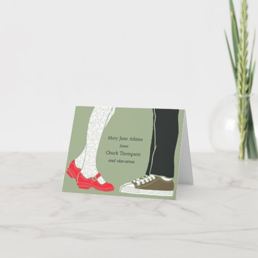 ガーリーシューズ図解入りの、写真付きの結婚&スニーカー(迷彩柄) サンキューカード (正面)