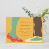 ガーリーシューズ&スニーカー図解入りの、写真付きのズ結婚イエロー 招待状 (スタンド正面)