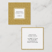 ガーリースタイリッシュファッション金ゴールドグリッター+白四角 スクエア名刺 (正面/裏面)