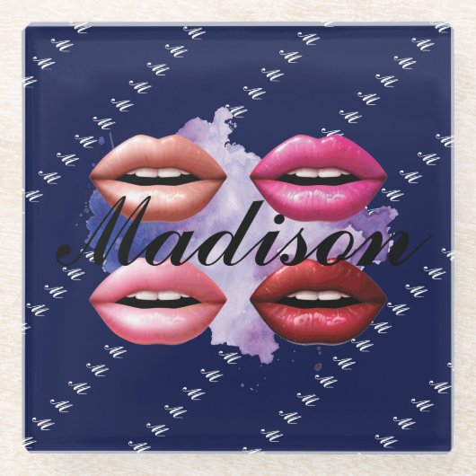 ガーリースタイルリップ美しいカスタムパーソナライズされた ガラスコースター (正面)