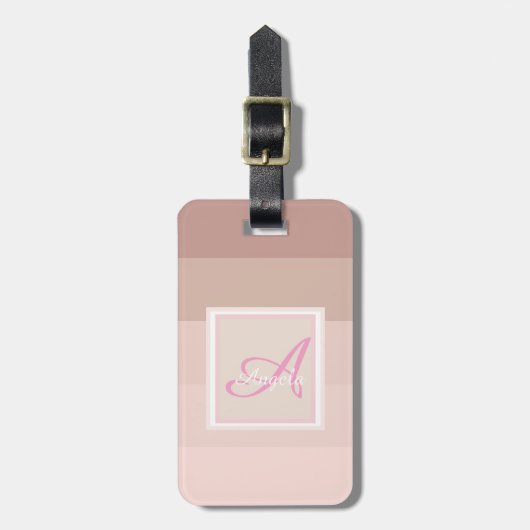ガーリーストライプのグラデーションモノグラムパーソナライズされた ラゲッジタグ (正面縦)