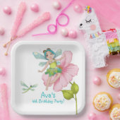 ガーリーターコイズグリーンピンクトンフライ誕生日 ペーパープレート (パーティー)