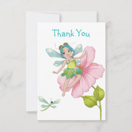 ガーリーターコイズグリーンピンクトンボ サンキューカード