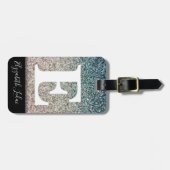 ガーリーターコイズブルーシルバーグラデーショングリッタースパークレス ラゲッジタグ (正面横)