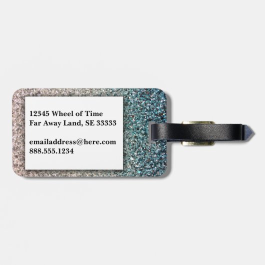 ガーリーターコイズブルーシルバーグラデーショングリッタースパークレス ラゲッジタグ (裏面横)