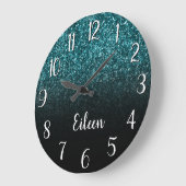 ガーリーティール(緑がかった色)グリッターブグラデーションラック ラージ壁時計 (傾斜)