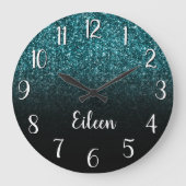 ガーリーティール(緑がかった色)グリッターブグラデーションラック ラージ壁時計 (正面)