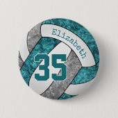 ガーリーティール（緑がかった色）グレーバレーボールチームの色 缶バッジ (正面)