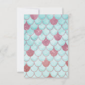 ガーリーティール(緑がかった色)ピンクグリッター水彩人魚はかりで測 サンキューカード (裏面)