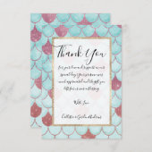 ガーリーティール(緑がかった色)ピンクグリッター水彩人魚はかりで測 サンキューカード (正面/裏面)