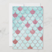 ガーリーティール(緑がかった色)ピンクグリッター水彩人魚はかりで測 招待状 (裏面)