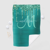 ガーリーティール（緑がかった色）ブラシ仕上げメタル滴下グリッター名 ゴルフタオル (インサイチュ)