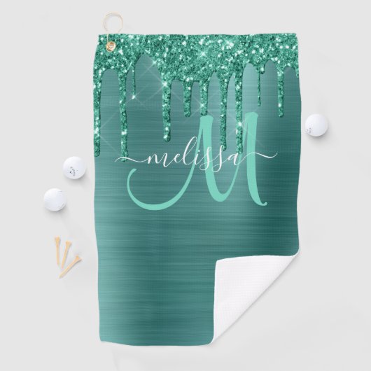 ガーリーティール（緑がかった色）ブラシ仕上げメタル滴下グリッター名 ゴルフタオル (インサイチュ)