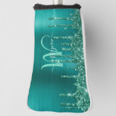 ガーリーティール（緑がかった色）ブラシ仕上げメタル滴下グリッター名 ゴルフヘッドカバー (回転90)