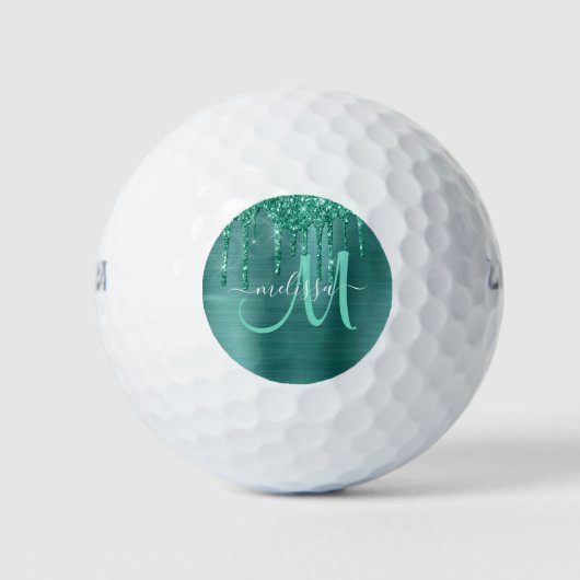 ガーリーティール（緑がかった色）ブラシ仕上げメタル滴下グリッター名 ゴルフボール (正面)