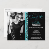 ガーリーティール(緑がかった色)/ブラックレオパード写真甘い16招待状 ポストカード (正面/裏面)