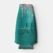 ガーリーティール（緑がかった色）滴下グリッターブラシ仕上げ金属モノグラム ボトルクーラー (正面)