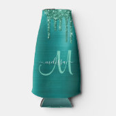 ガーリーティール（緑がかった色）滴下グリッターブラシ仕上げ金属モノグラム ボトルクーラー (正面)