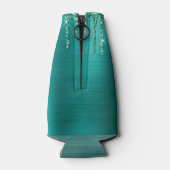 ガーリーティール（緑がかった色）滴下グリッターブラシ仕上げ金属モノグラム ボトルクーラー (裏面)