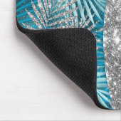 ガーリーティール(緑がかった色)緑銀グリッター葉モノグラム マウスパッド (コーナー)