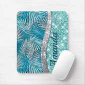 ガーリーティール(緑がかった色)緑銀グリッター葉モノグラム マウスパッド (マウス)