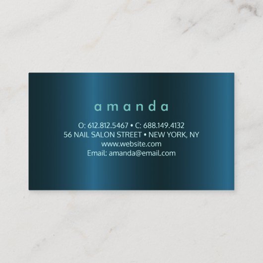 ガーリーティール（緑がかった色）緑銀グリッター葉モノグラム 名刺 (裏面)