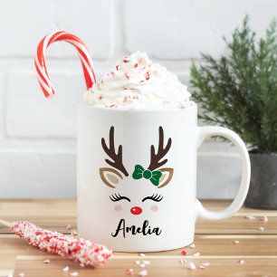 ガーリートナカイ顔名パーソナライズされたクリスマス コーヒーマグカップ