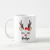 ガーリートナカイ顔名パーソナライズされたクリスマス コーヒーマグカップ (左)