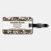 ガーリートレンディーエレガントゴールデンきらめくモノグラム ラゲッジタグ (裏面横)