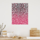 ガーリートレンディーバブルガムピンクヒョウアニマルプリント ポスター (キッチン)
