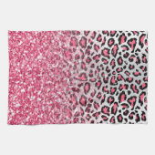 ガーリートレンディーバブルガムピンクレオパードアニマルプリント キッチンタオル (横)