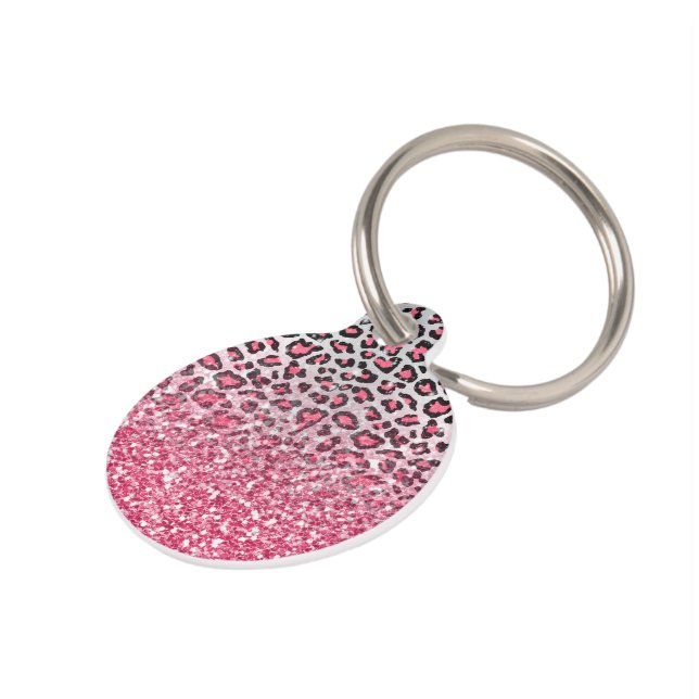 ガーリートレンディーバブルガムピンクレオパードアニマルプリント ペット　ネームタグ (側面)