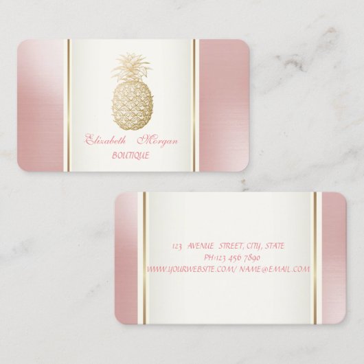 ガーリートレンディーモダン金ゴールドパイナップル熱帯熱 名刺 (正面/裏面)