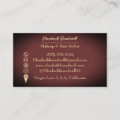 ガーリートレンディーワインレッド&金ゴールドメイクアップヘアスタイリスト 名刺 (裏面)