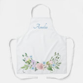 ガーリートレンディー水彩花/お名前 エプロン (正面)