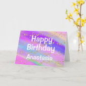 ガーリーハッピーバースデーカラフルユニコーン金ゴールドグリッター カード (黄色い花)