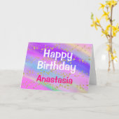 ガーリーハッピーバースデーカラフルユニコーン金ゴールドグリッター カード (黄色い花)