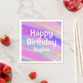 ガーリーハッピーバースデーカラフルユニコーン金ゴールドグリッター スタンダードカクテルナプキン (インサイチュ)