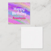 ガーリーハッピーバースデーカラフルユニコーン金ゴールドグリッター ノートカード (正面/裏面)